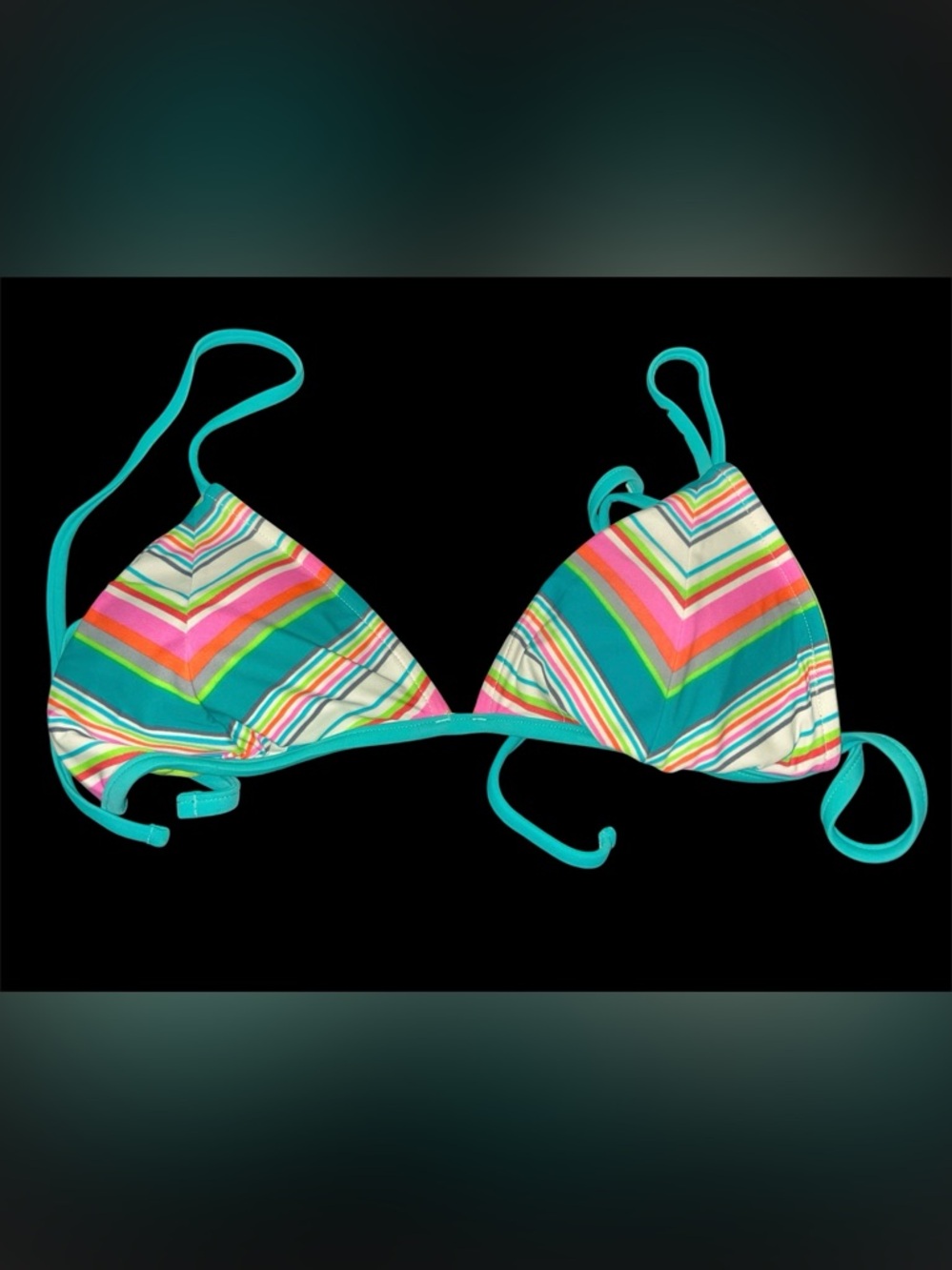 SO Teal Multicolor Stripe Triangle Bikini Top